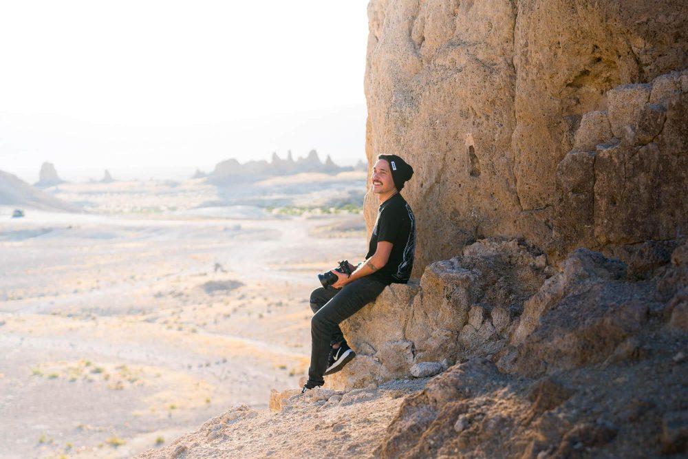 tyler minney takes a break from shooting sunrise at trona pinnacles | photo by jake landon schwartz